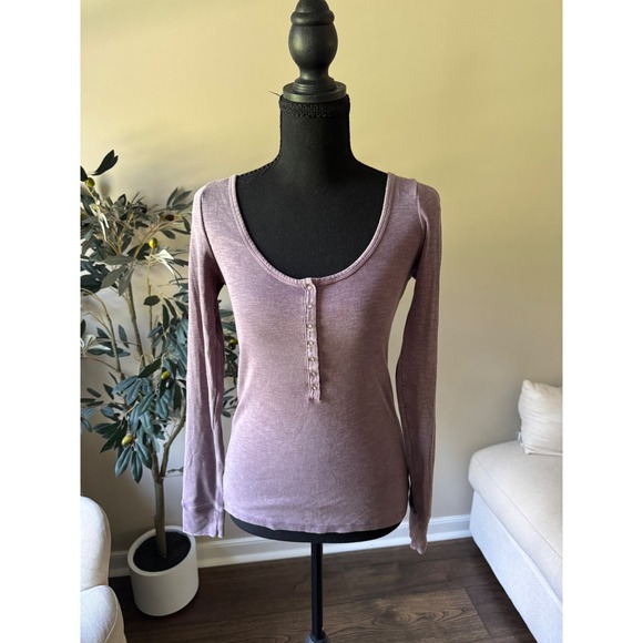 Universal Thread Tops - Universal Thread Lavender Purple Ribbed Long Sleeve Henley Top XS